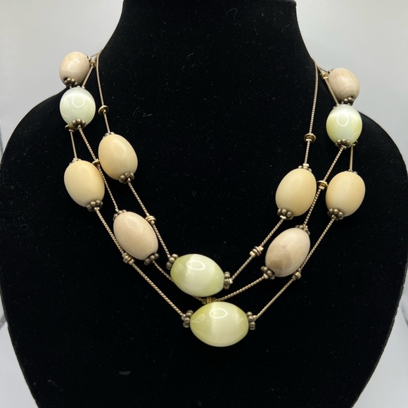 LC (Liz Claiborne) Wooden and Glass Bead necklace with delicate chain - Signed - Picture 1 of 3